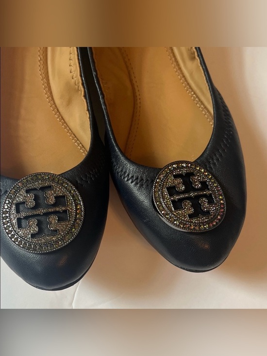 Tory Burch Shoes - Tory Burch Liana Ballet Flat Nappa Leather Navy Gunmetal Logo size women’s 6.5